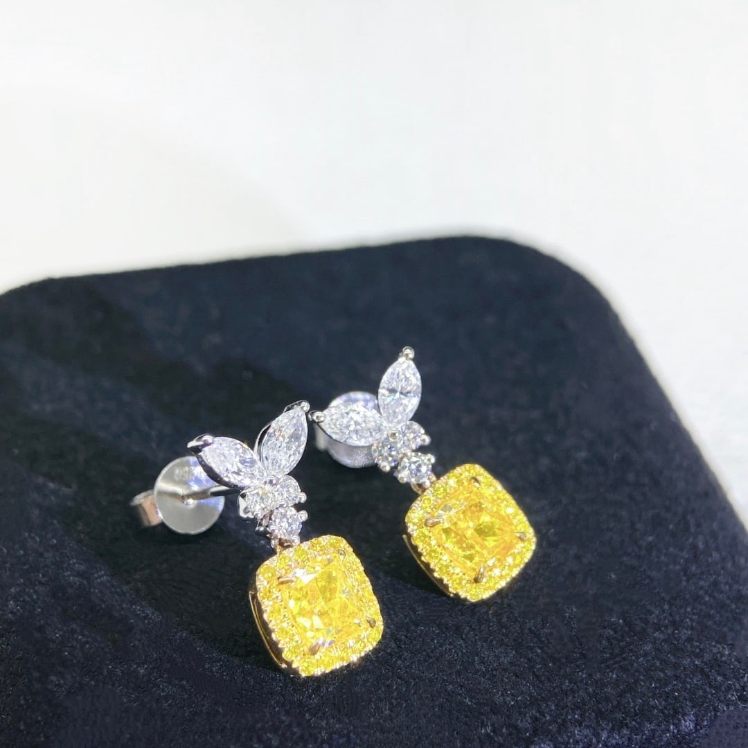 14k Gold 1.95 Ctw Natural Yellow Diamond & Diamond Earrings - 5