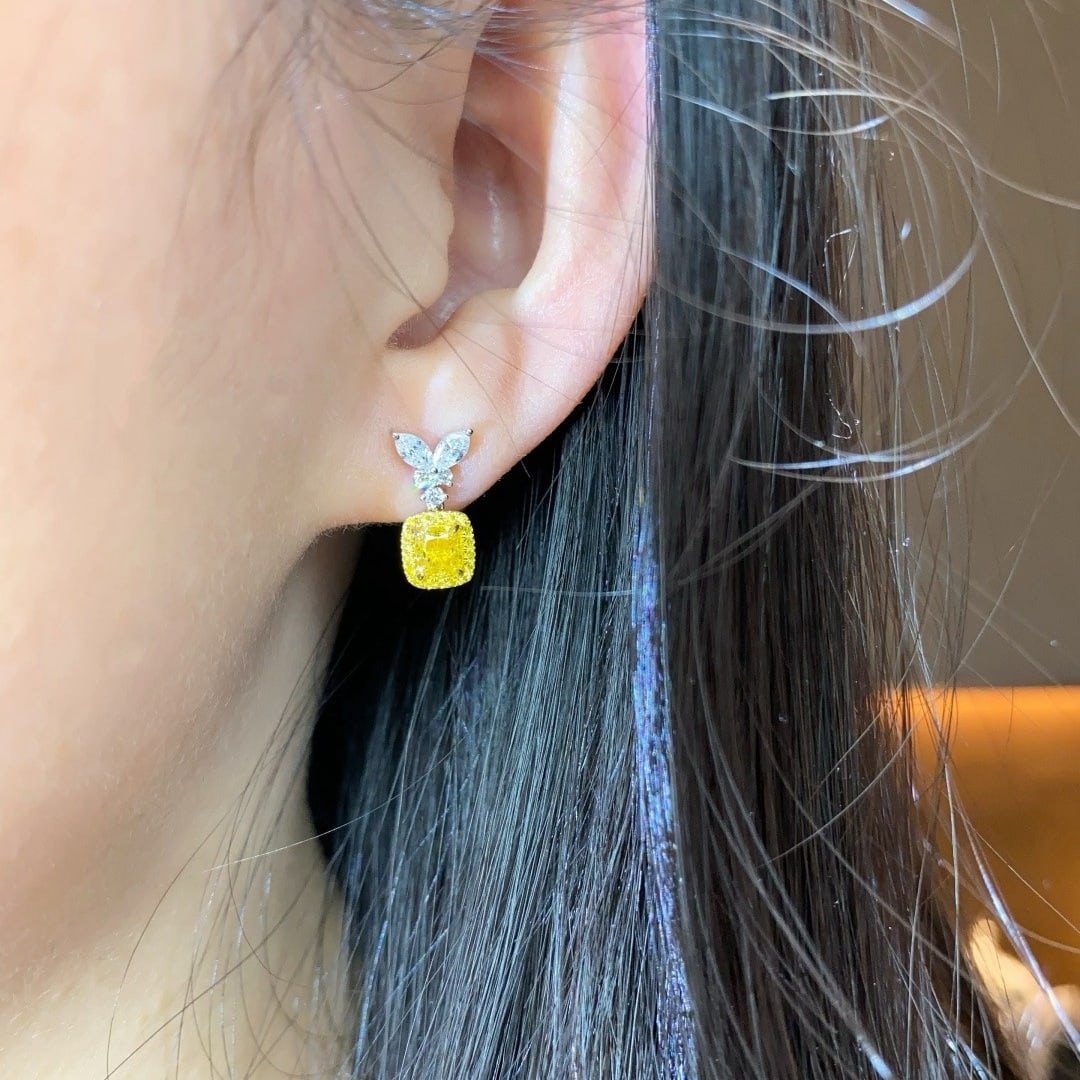 14k Gold 1.95 Ctw Natural Yellow Diamond & Diamond Earrings - 6