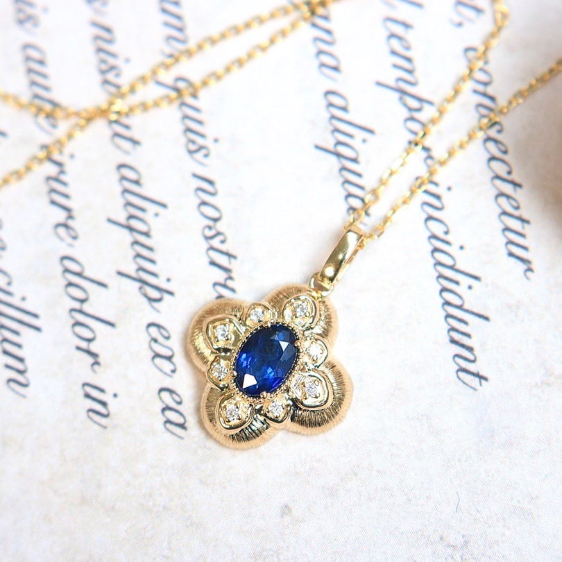 14k Gold 0.65 Ctw Natural Sapphire & Diamond Pendant( Without Chain ) - 3