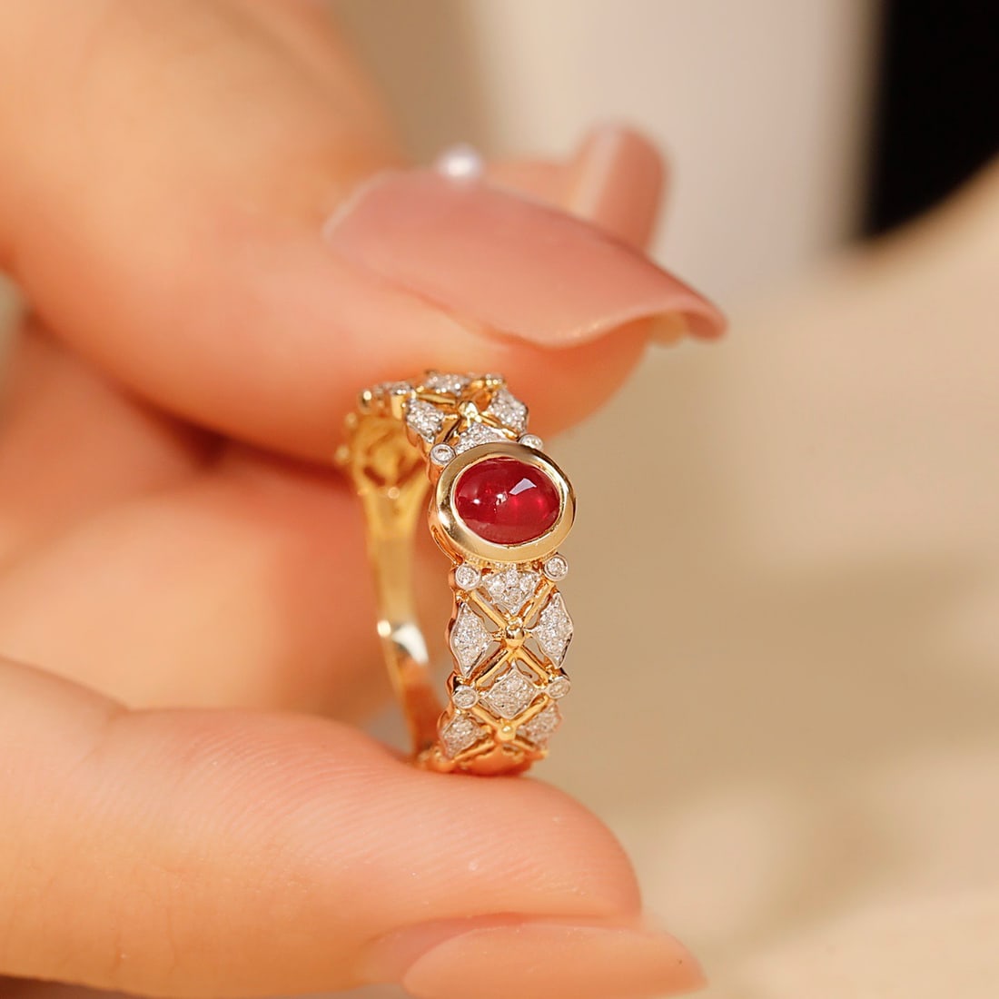 14k Gold 0.71 Ctw Vivid Red Natural Ruby & Diamond Ring - 6
