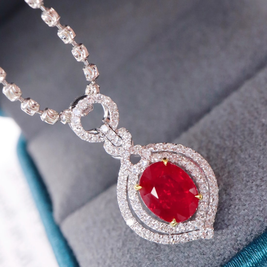 14k Gold 1.42 Ctw Natural Ruby & Diamond Pendant( Without Chain ) - 3