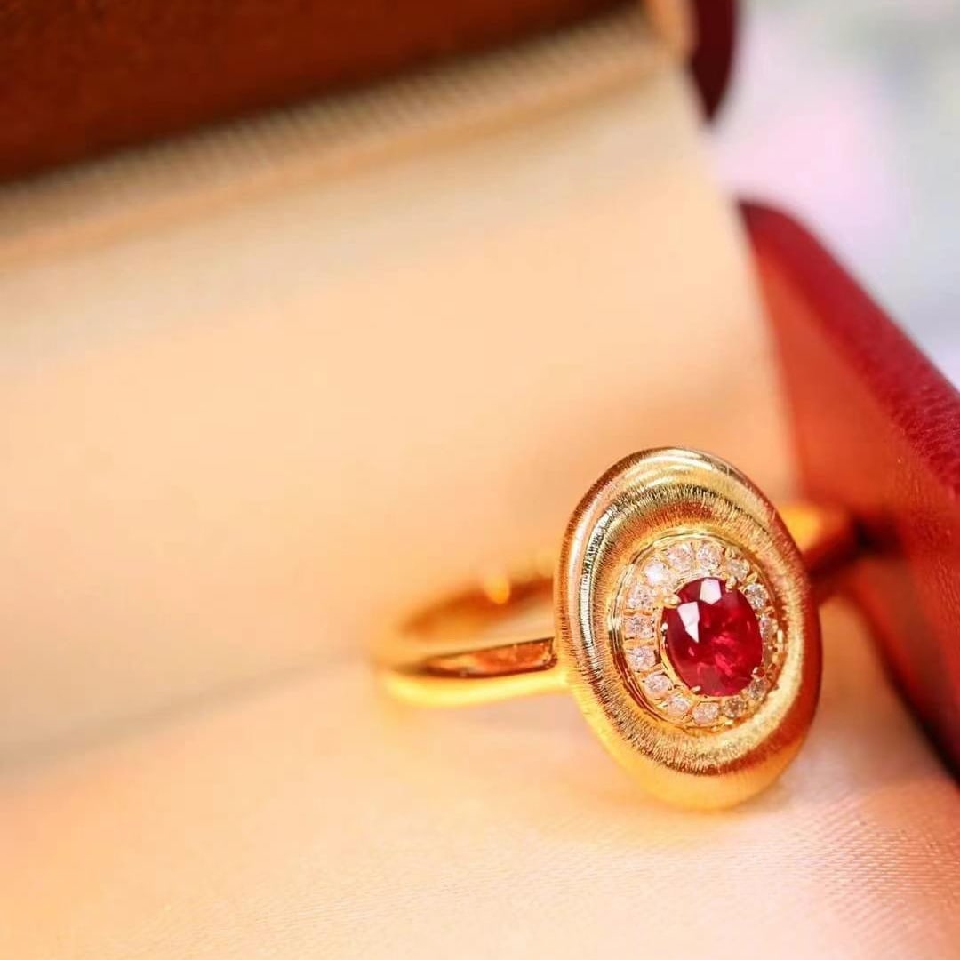 14k Gold 0.36 Ctw Vivid Red Natural Ruby & Diamond Ring - 7