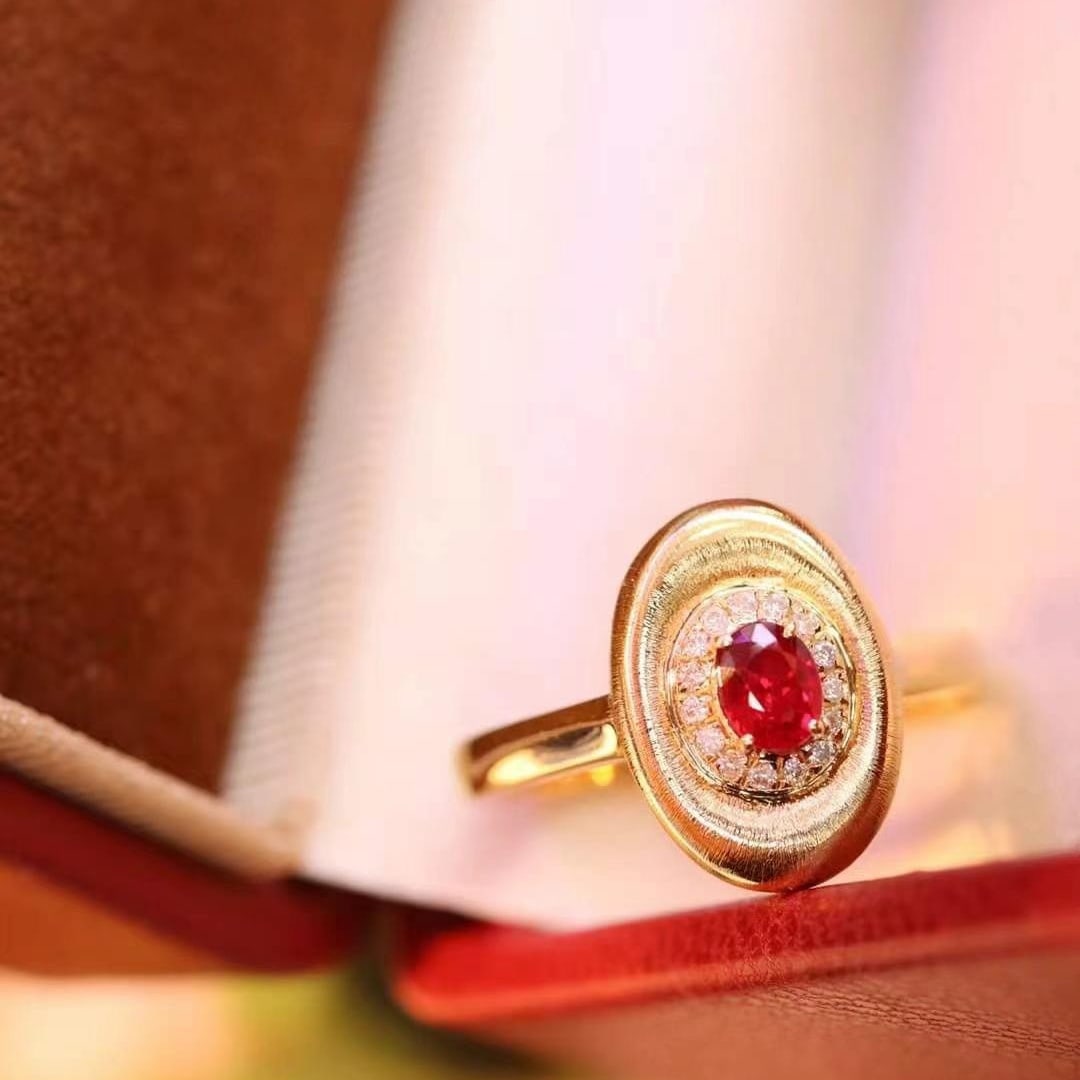 14k Gold 0.36 Ctw Vivid Red Natural Ruby & Diamond Ring - 8