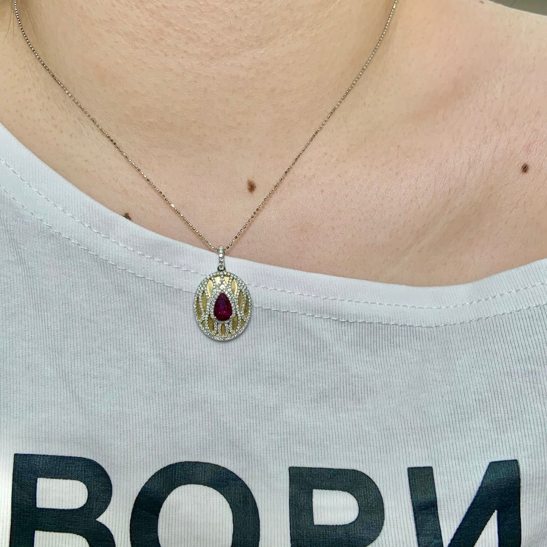 14k Gold 1.62 Ctw Natural Ruby & Diamond Pendant( Without Chain ) - 3