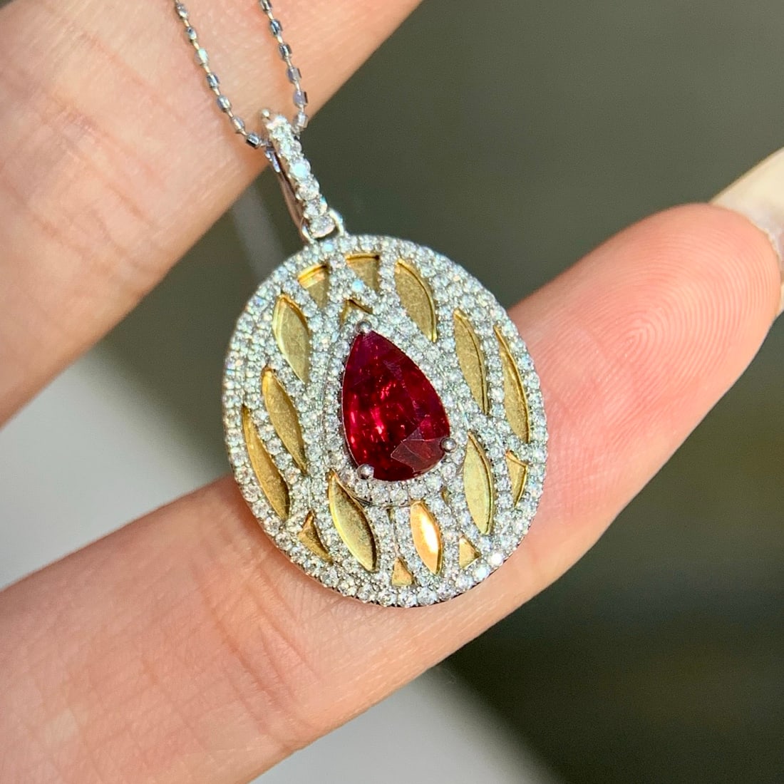 14k Gold 1.62 Ctw Natural Ruby & Diamond Pendant( Without Chain ) - 6