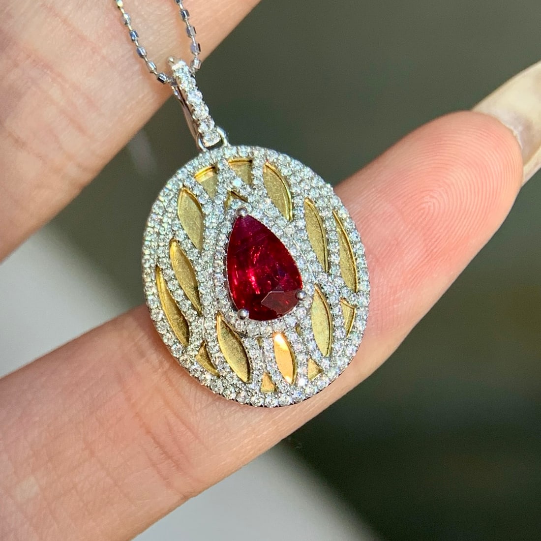 14k Gold 1.62 Ctw Natural Ruby & Diamond Pendant( Without Chain ) - 7
