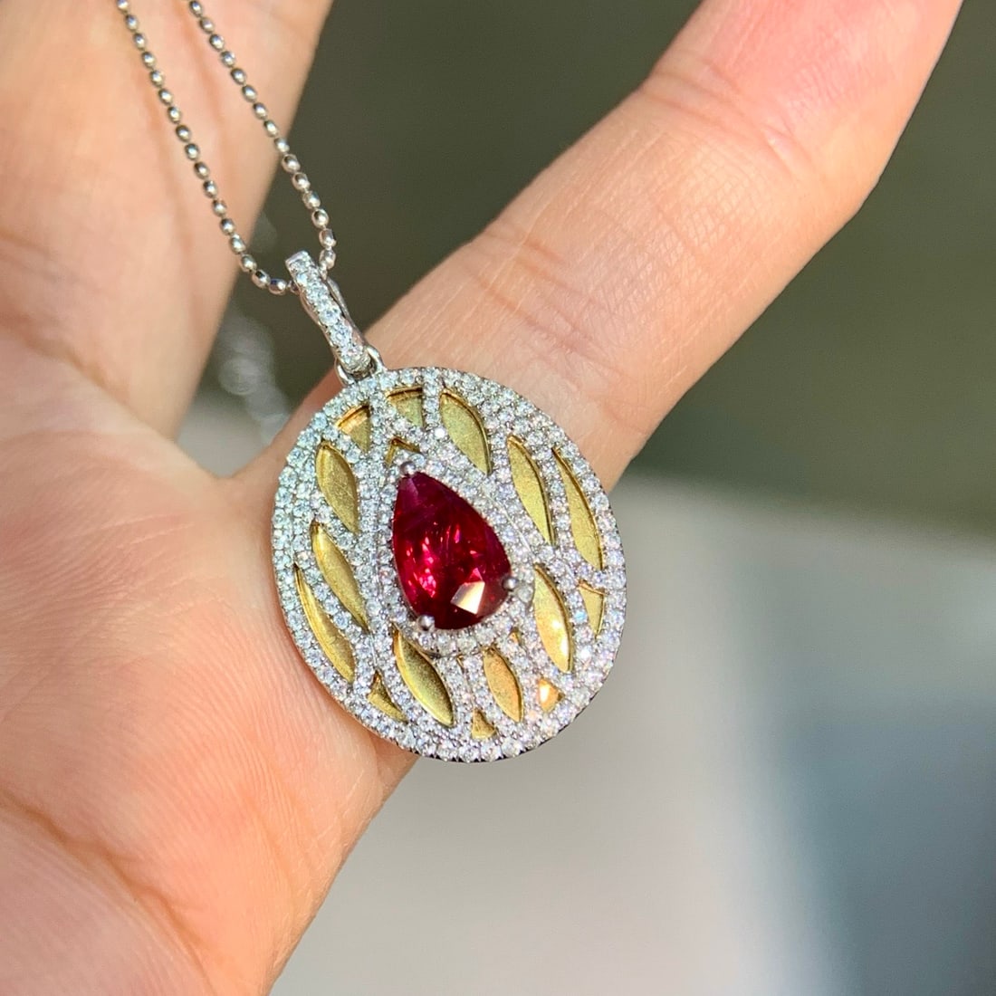 14k Gold 1.62 Ctw Natural Ruby & Diamond Pendant( Without Chain ) - 8