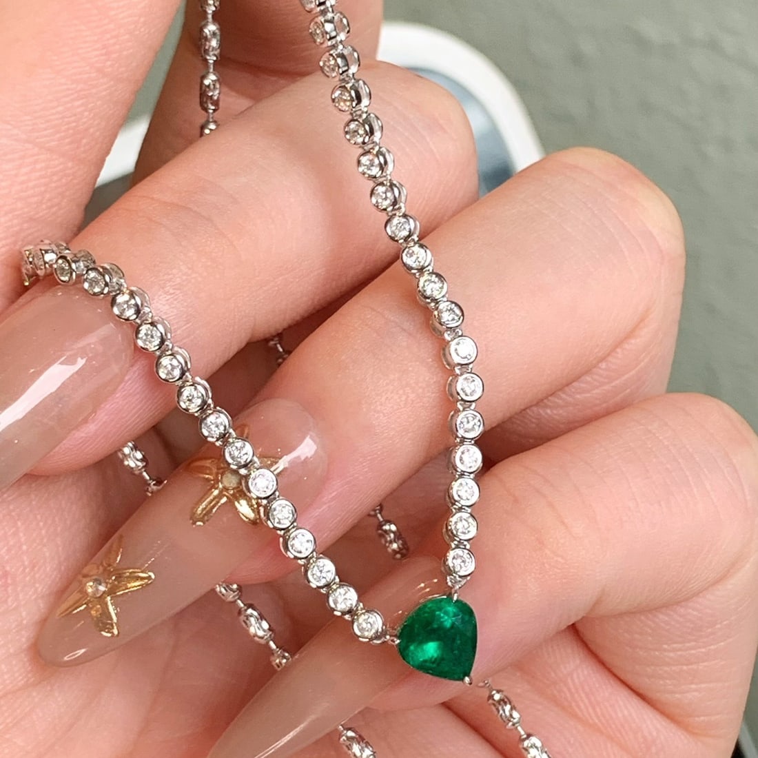 14k Gold 1.6 Ctw Natural Emerald & Diamond Necklace - 7