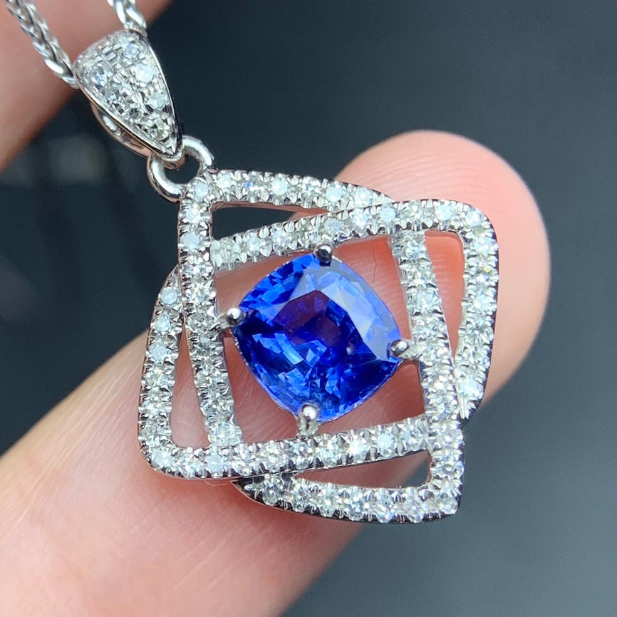 14k Gold 1.09 Ct Natural Sapphire & Diamond Pendant( Without Chain ) - 2