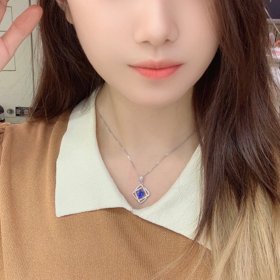 14k Gold 1.09 Ct Natural Sapphire & Diamond Pendant( Without Chain ) - 3