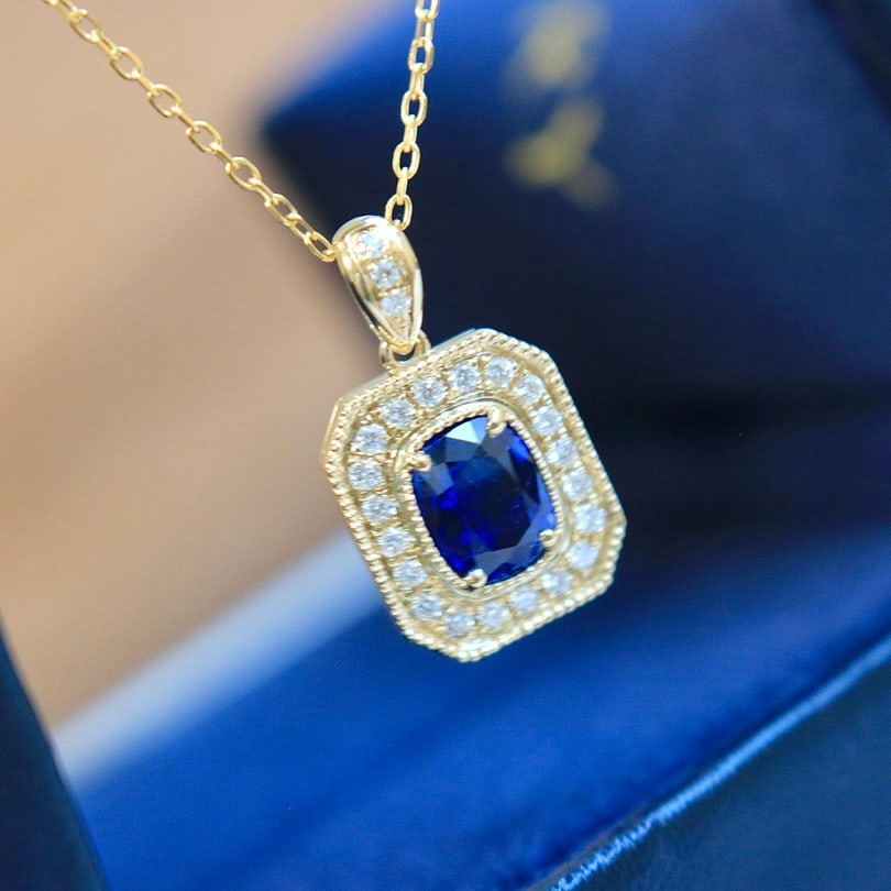 14k Gold 1.18 Ctw Natural Sapphire & Diamond Pendant( Without Chain ) - 5