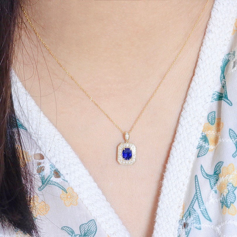 14k Gold 1.18 Ctw Natural Sapphire & Diamond Pendant( Without Chain ) - 7