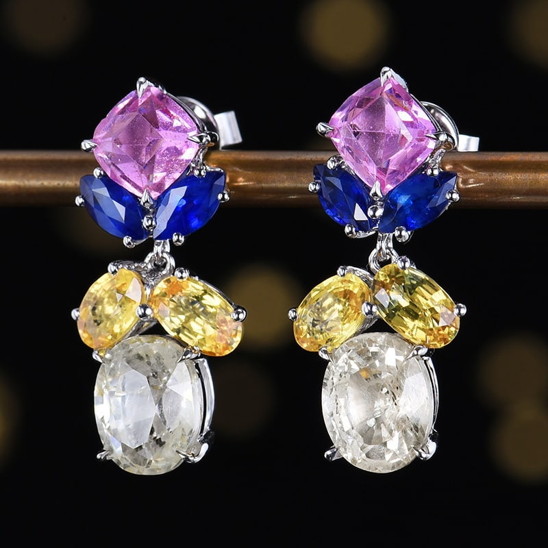 14k Gold 6.85 Ct Natural Sapphire Earrings - 2