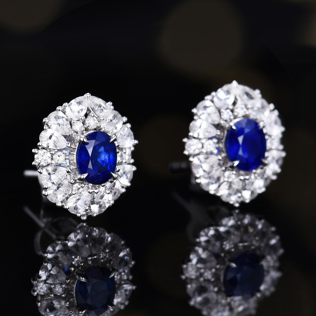 14k Gold 1.28 Ctw Vivid Blue Natural Sapphire & Diamond Earrings - 2