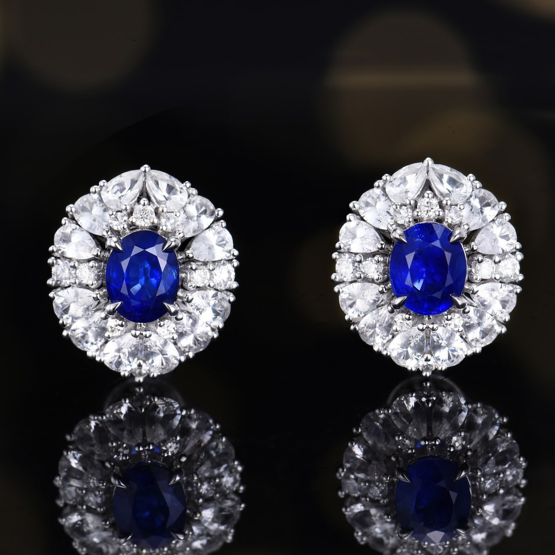 14k Gold 1.28 Ctw Vivid Blue Natural Sapphire & Diamond Earrings - 3