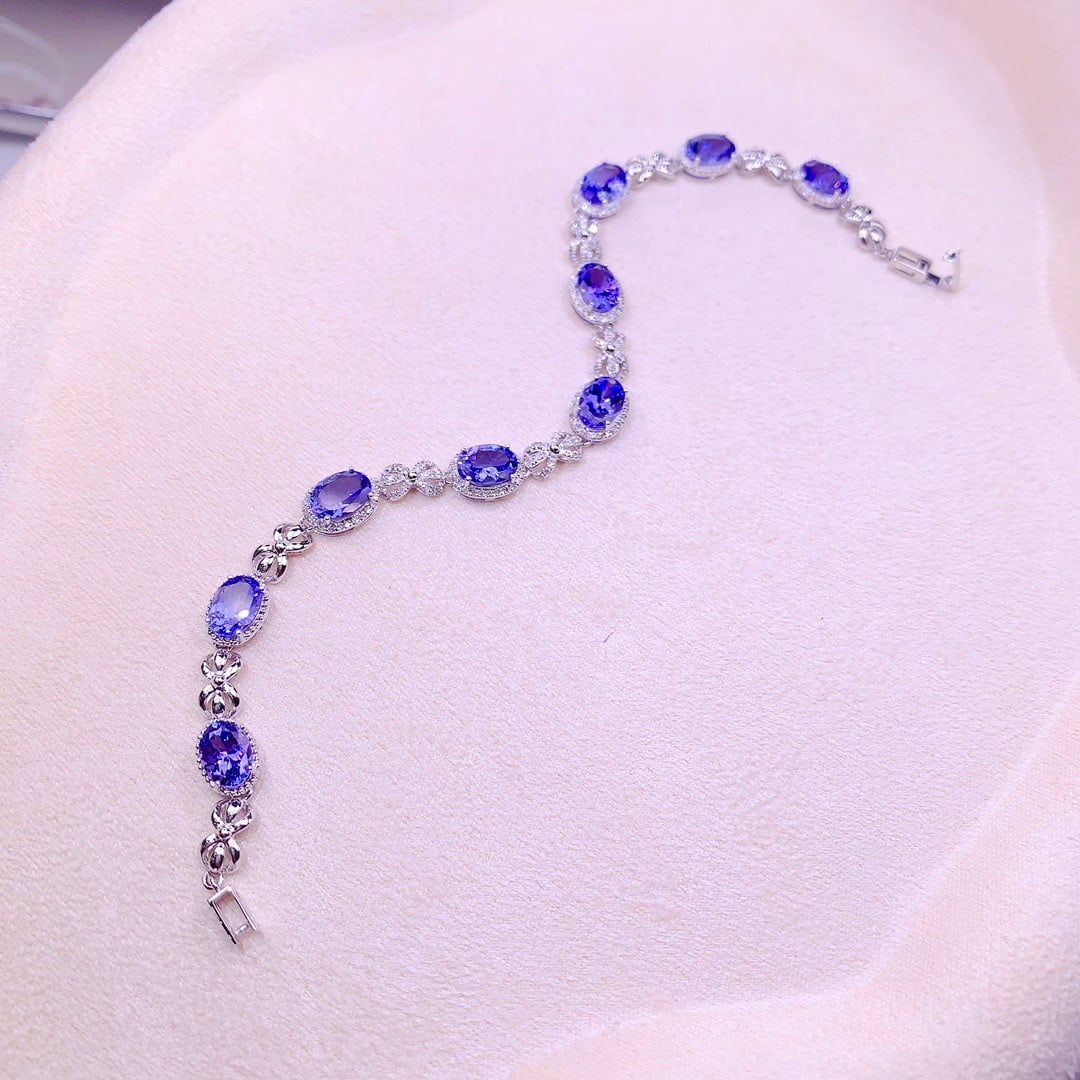 14k Gold 7.8 Ct Natural Tanzanite & Diamond Bracelet - 2