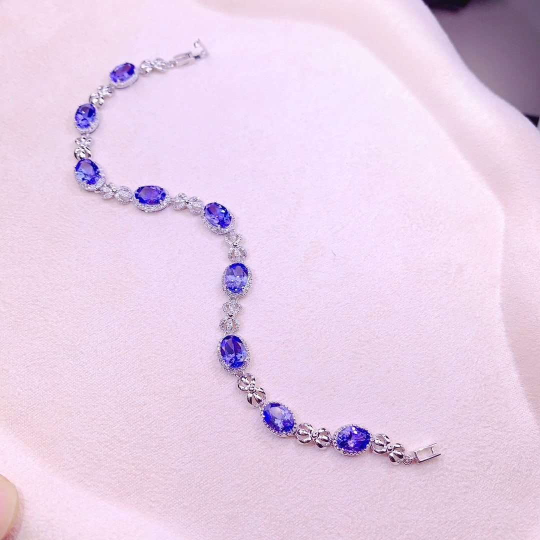 14k Gold 7.8 Ct Natural Tanzanite & Diamond Bracelet - 3