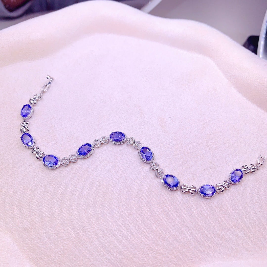 14k Gold 7.8 Ct Natural Tanzanite & Diamond Bracelet - 4