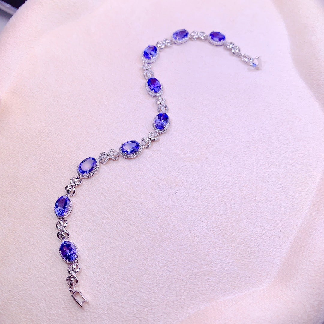14k Gold 7.8 Ct Natural Tanzanite & Diamond Bracelet - 5