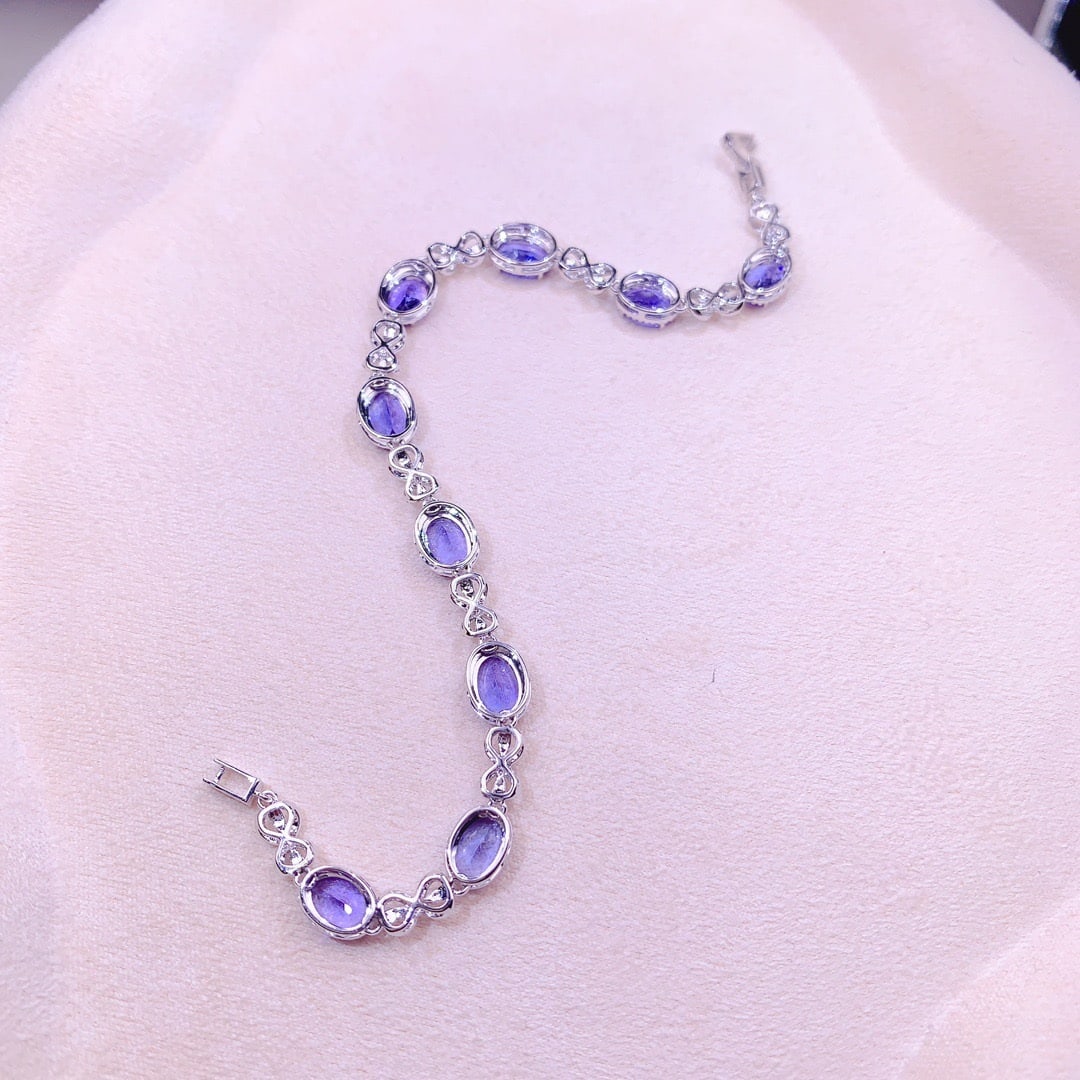 14k Gold 7.8 Ct Natural Tanzanite & Diamond Bracelet - 6