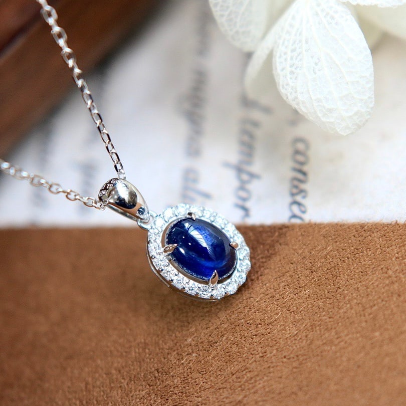 14k Gold 1.22 Ctw Natural Sapphire & Diamond Pendant( Without Chain ) - 2