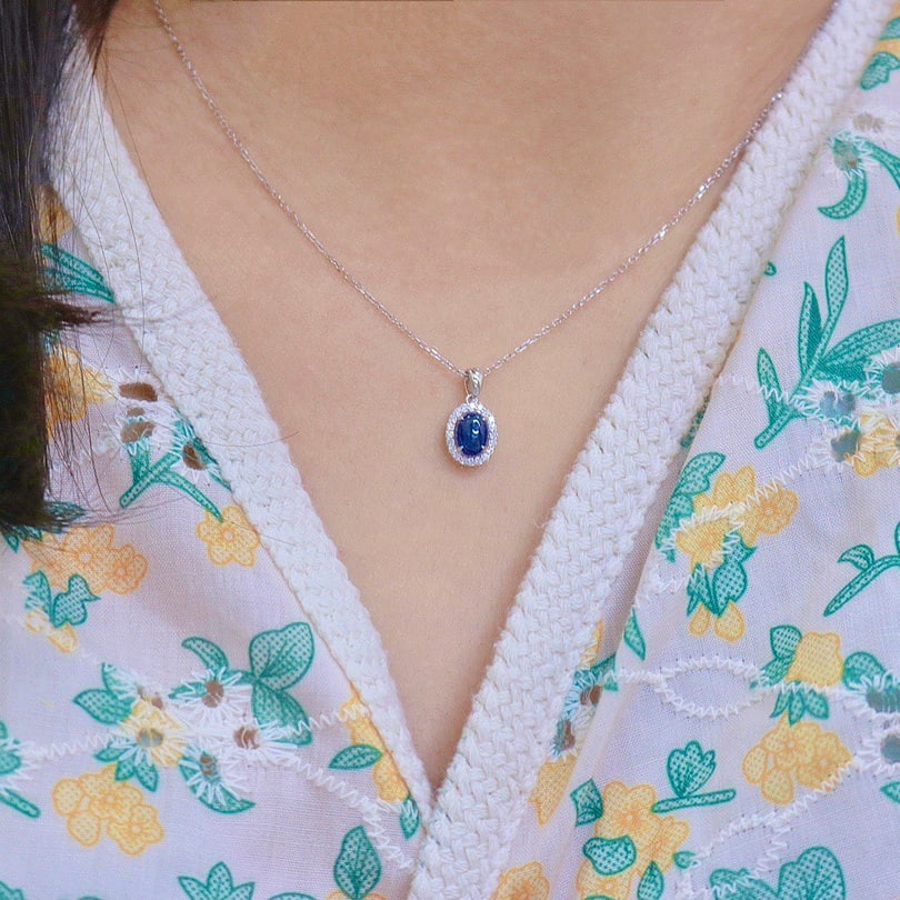 14k Gold 1.22 Ctw Natural Sapphire & Diamond Pendant( Without Chain ) - 6