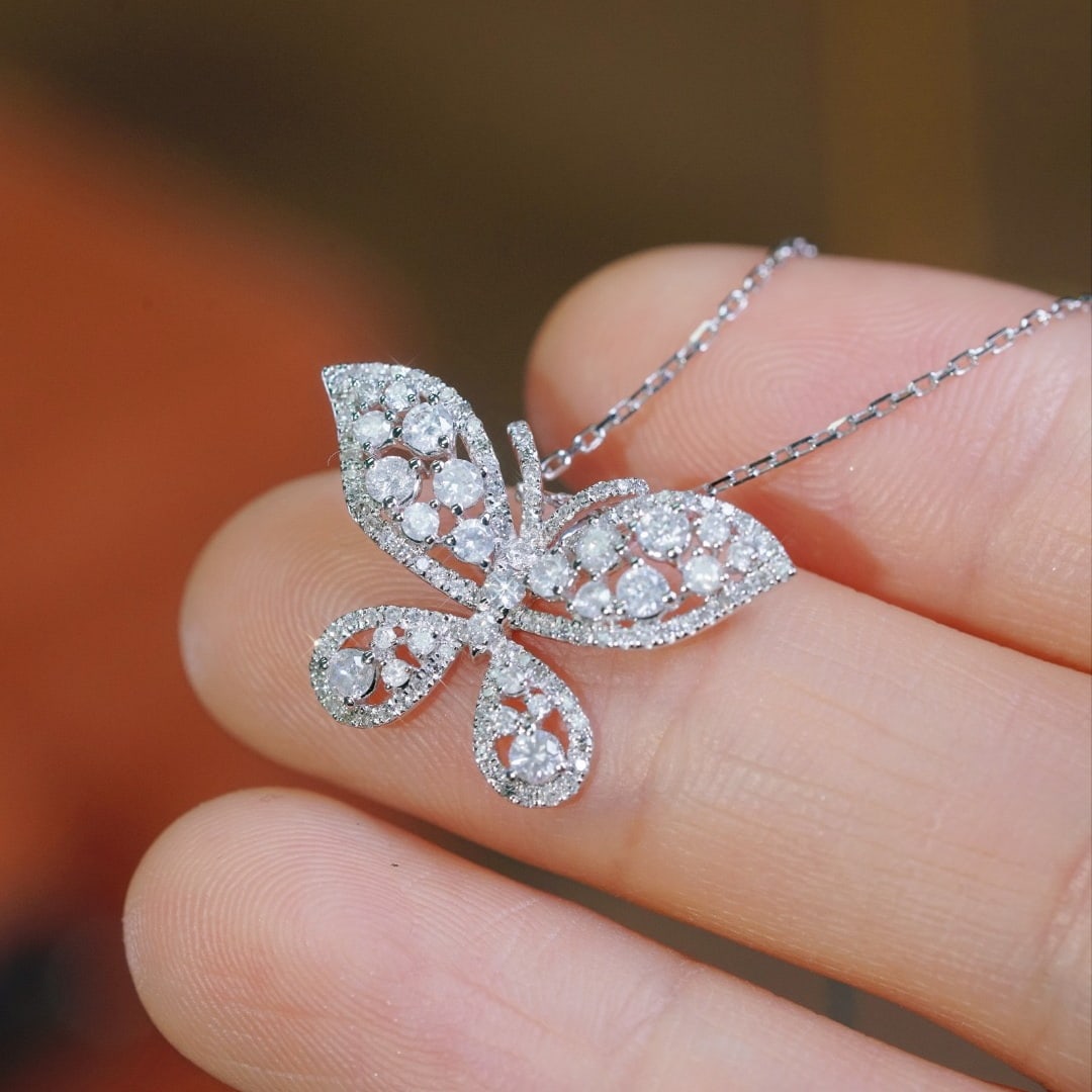 14k Gold 0.88 Ct Natural H Diamond & Butterfly Necklace - 3