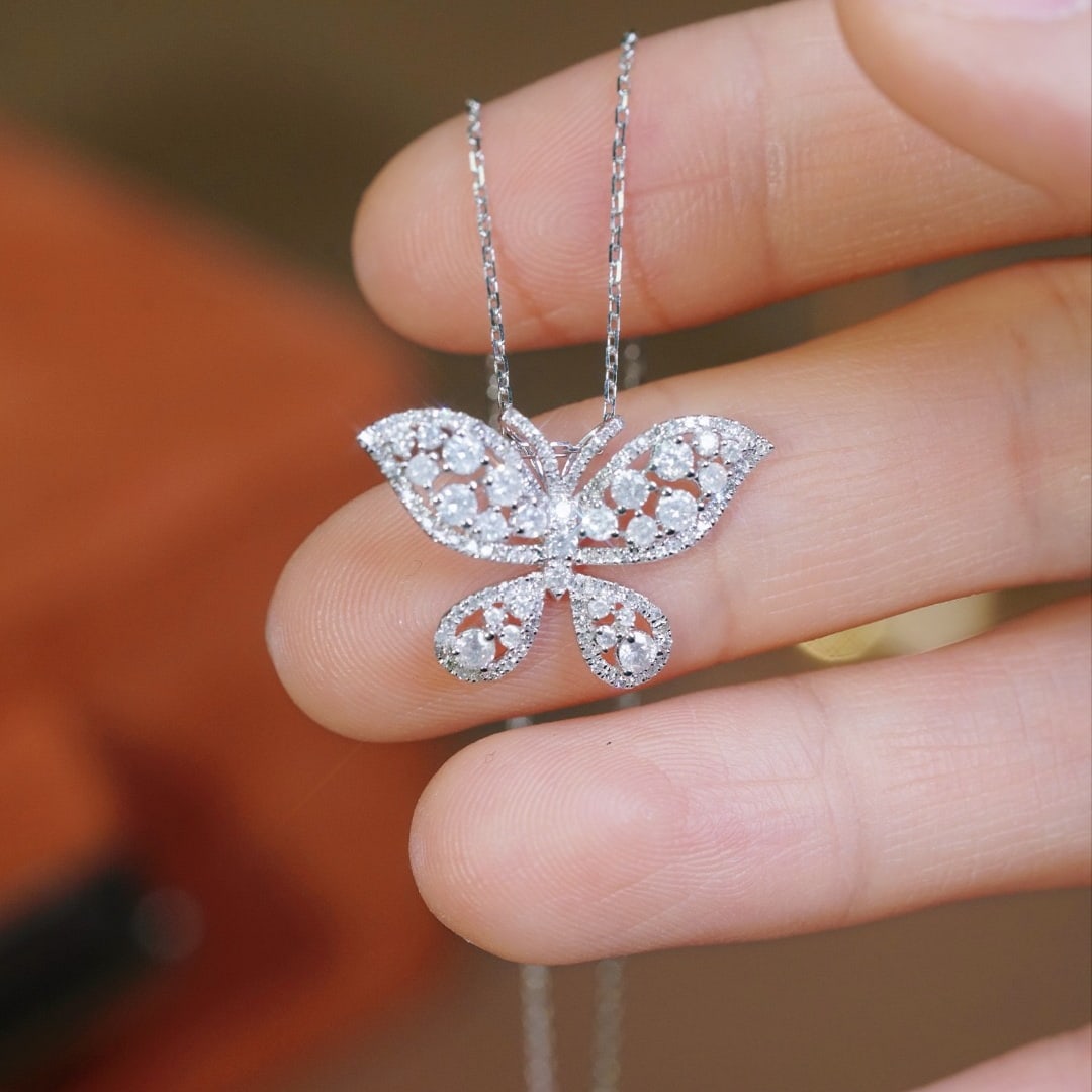 14k Gold 0.88 Ct Natural H Diamond & Butterfly Necklace - 5