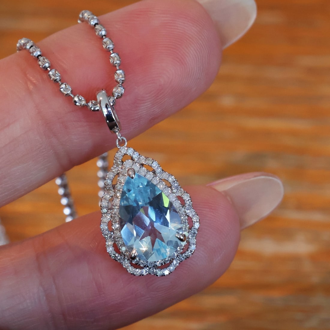 14k Gold 2.8 Ct Natural Aquamarine & Diamond Pendant( Without Chain ) - 3