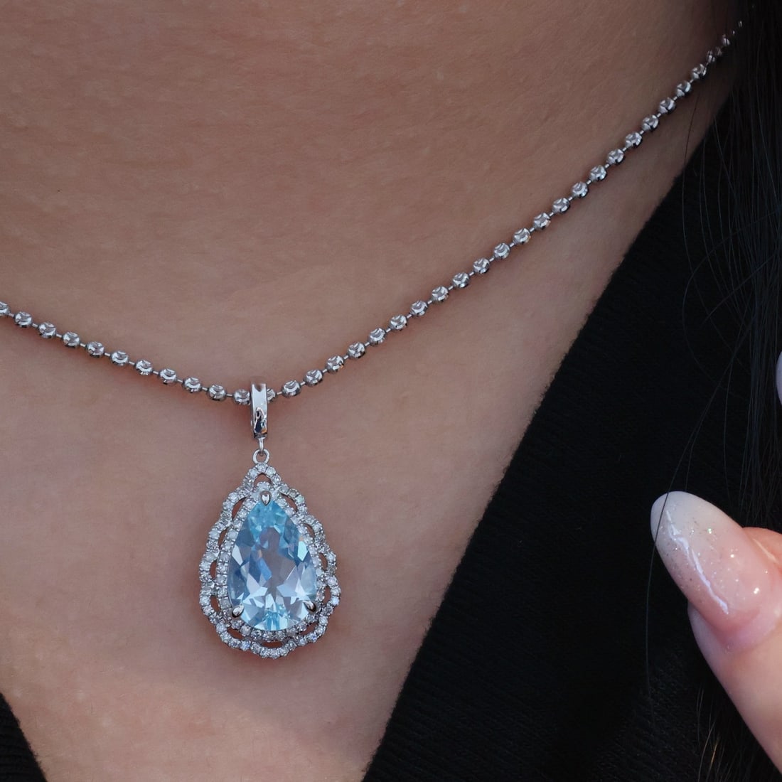 14k Gold 2.8 Ct Natural Aquamarine & Diamond Pendant( Without Chain ) - 5