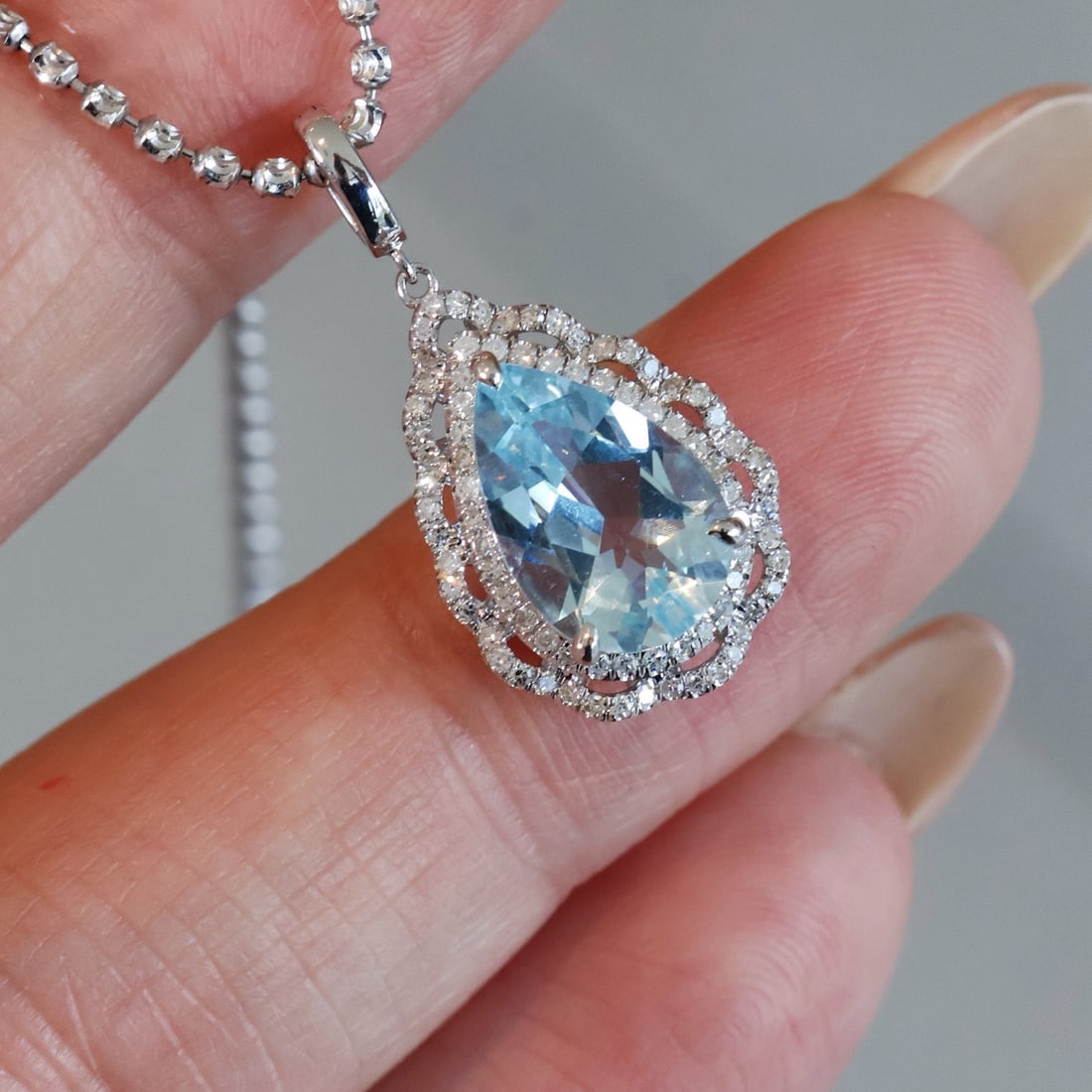 14k Gold 2.8 Ct Natural Aquamarine & Diamond Pendant( Without Chain ) - 6