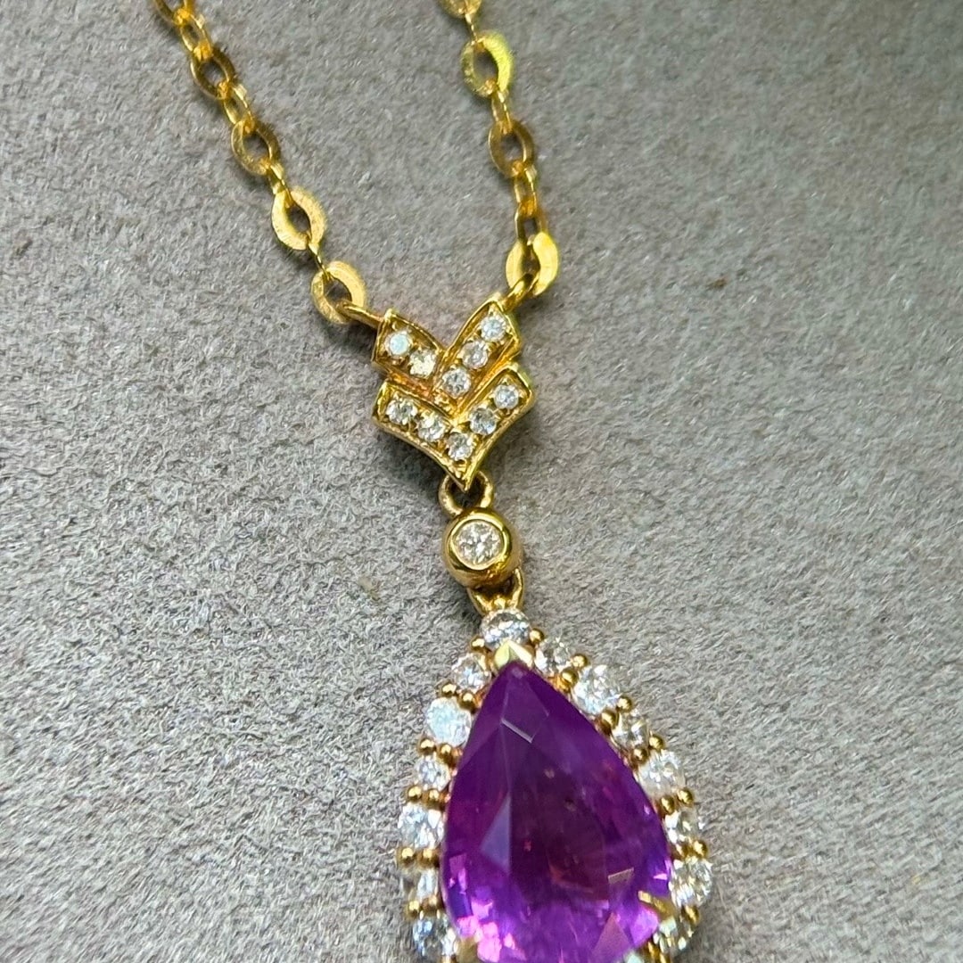 14k Gold 1.90 Ctw Natural Sapphire & Diamond Necklace - 2