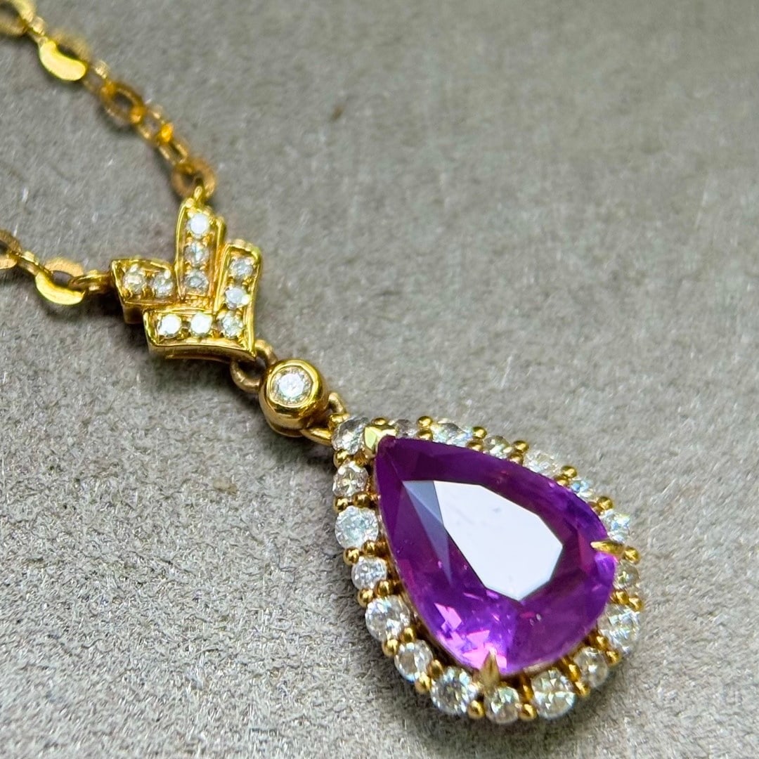 14k Gold 1.90 Ctw Natural Sapphire & Diamond Necklace - 3