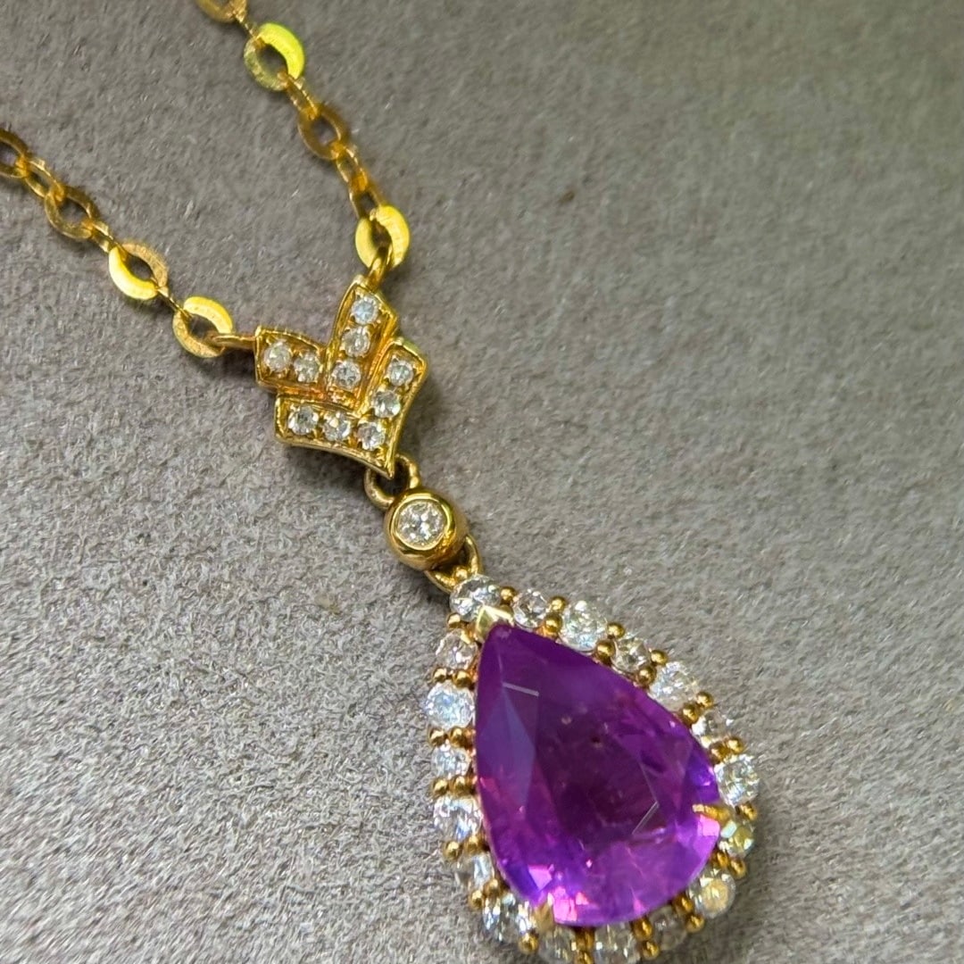 14k Gold 1.90 Ctw Natural Sapphire & Diamond Necklace - 4