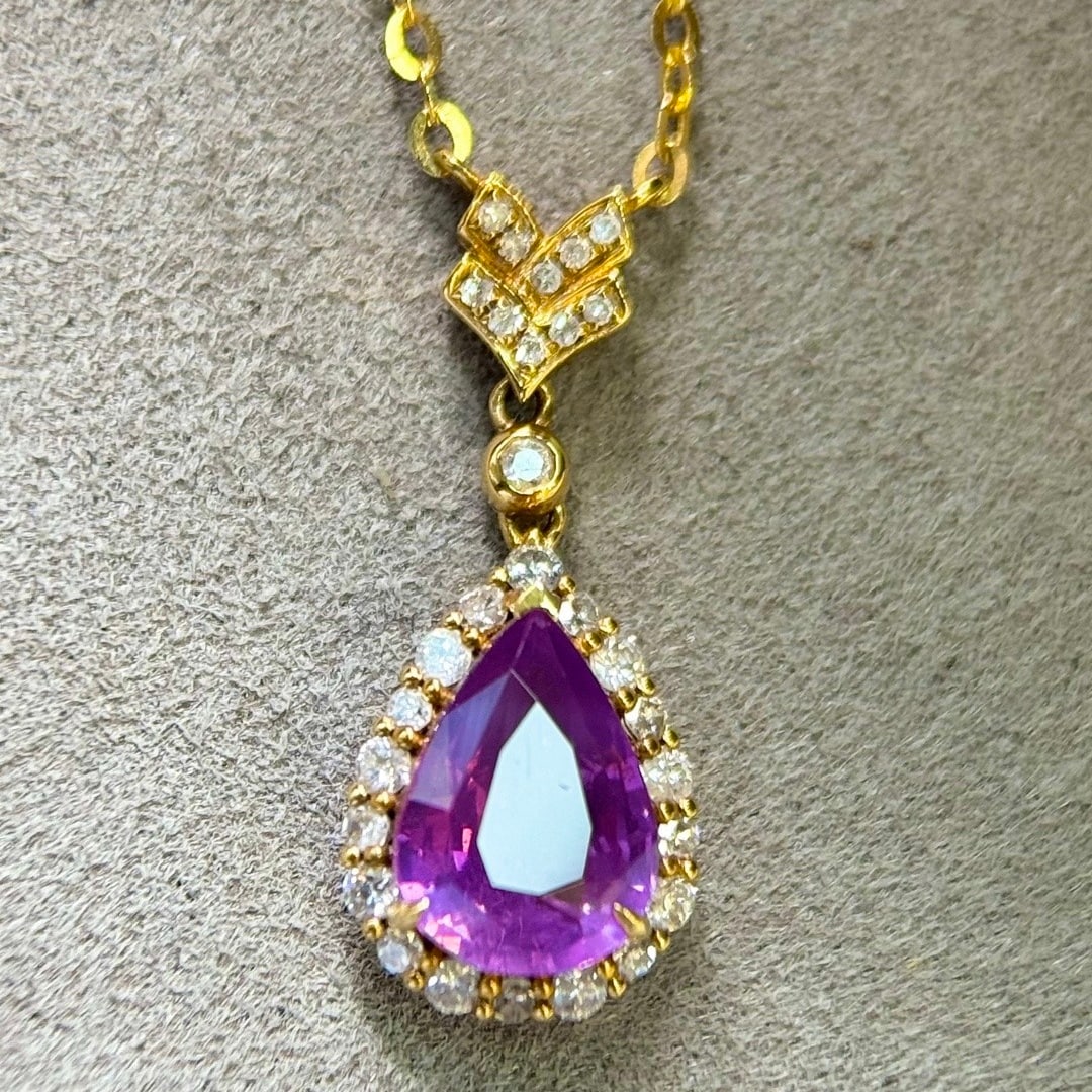 14k Gold 1.90 Ctw Natural Sapphire & Diamond Necklace - 5