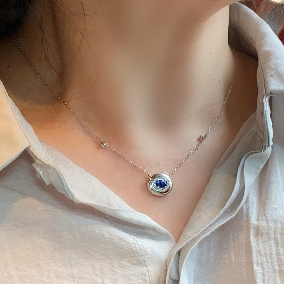 14k Gold 0.63 Ctw Natural Sapphire & Diamond Necklace - 5