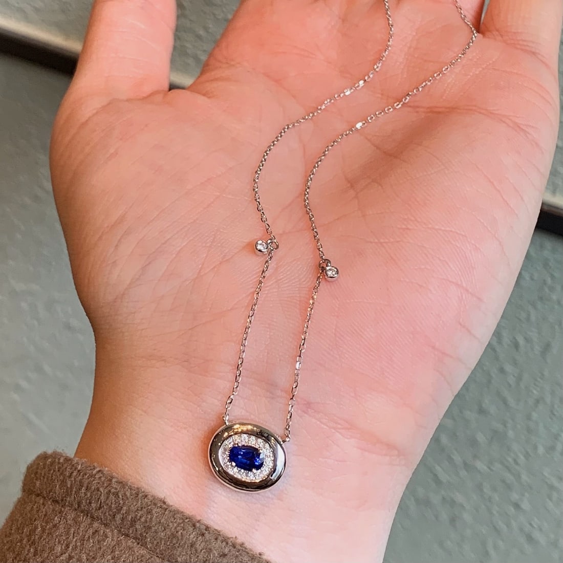 14k Gold 0.63 Ctw Natural Sapphire & Diamond Necklace - 7