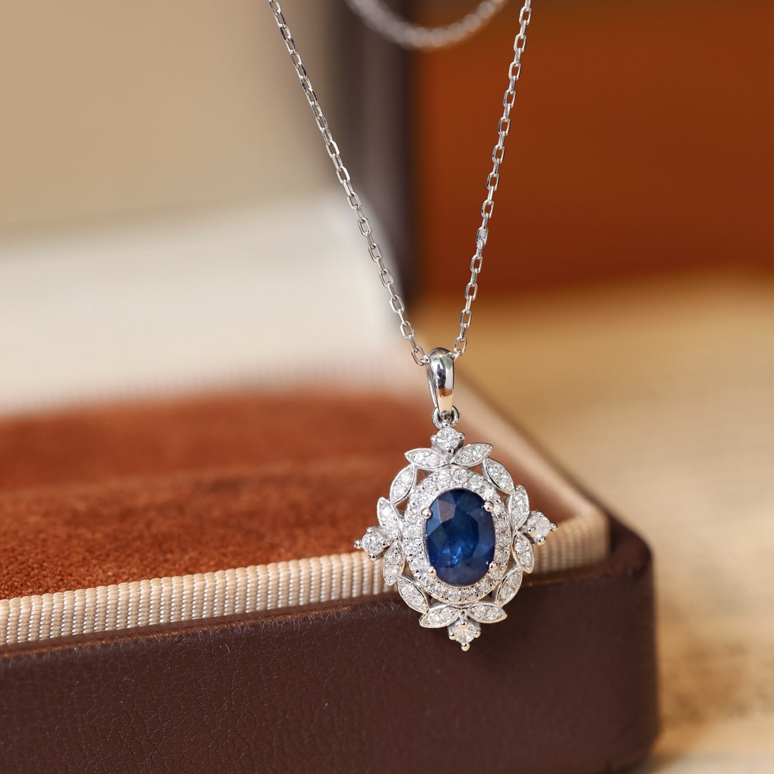 14k Gold 1.65 Ctw Natural Sapphire & Diamond Pendant( Without Chain ): Ref:231128226 // gold content:14k gold // main gemstone:sapphire // shape:oval // carat weight:1. 35ct // color:blue // treatment:natural // // adjacent gemstone 2 : diamond // shape:round // carat