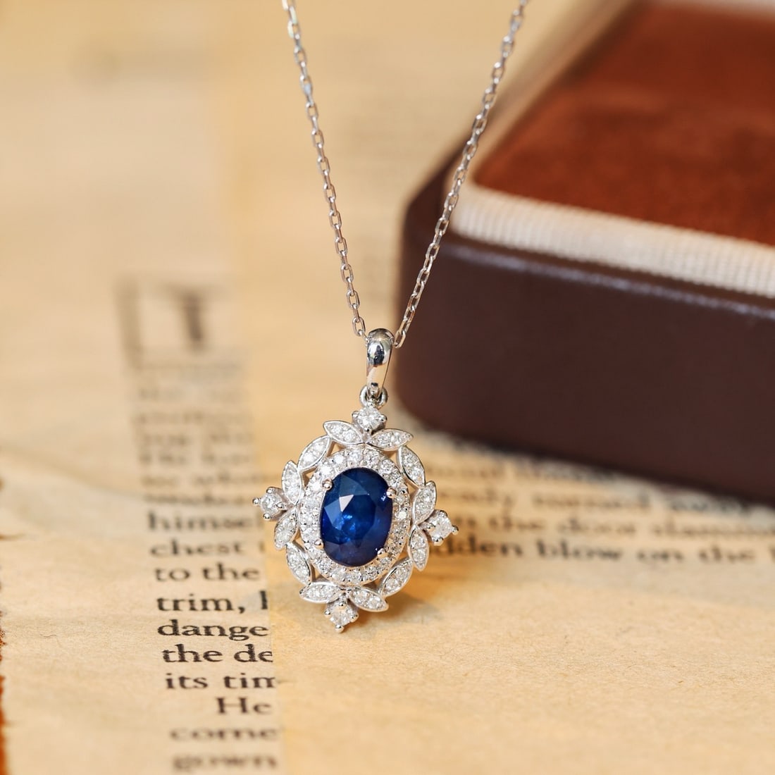 14k Gold 1.65 Ctw Natural Sapphire & Diamond Pendant( Without Chain ) - 2