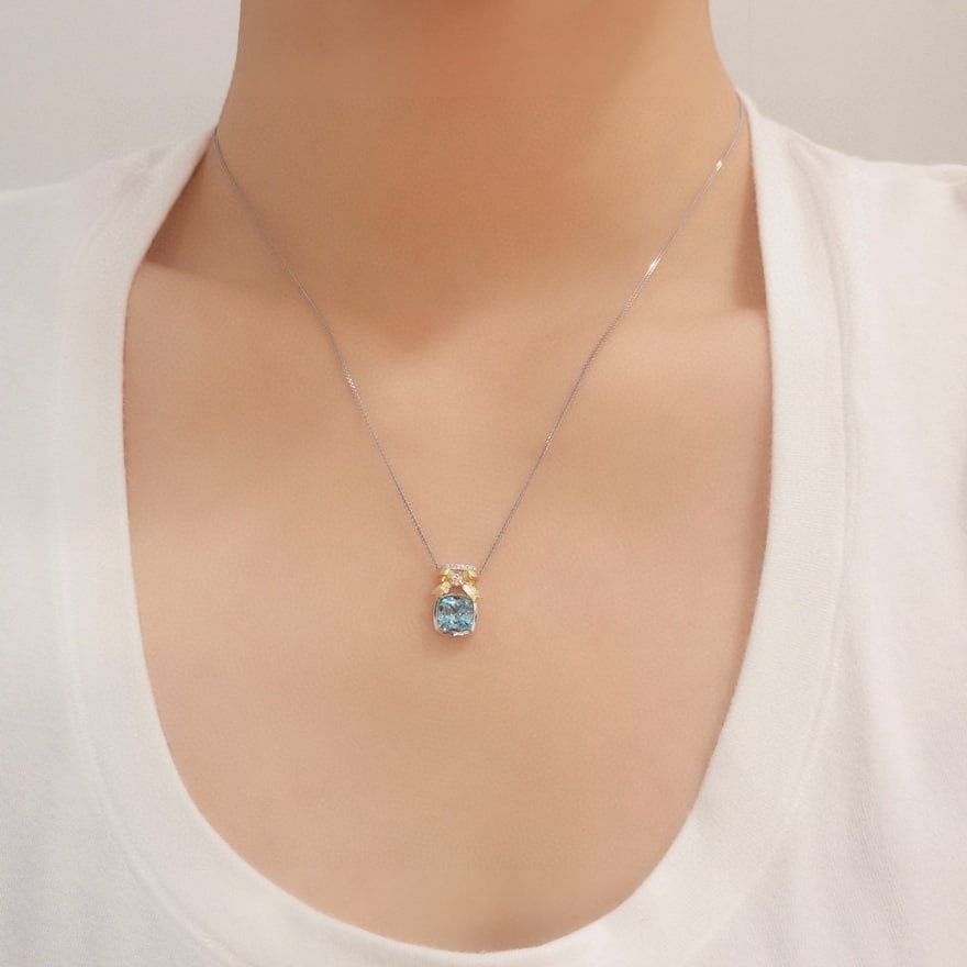 14k Gold 1.50 Ctw Natural Aquamarine & Diamond Pendant( Without Chain ) - 5