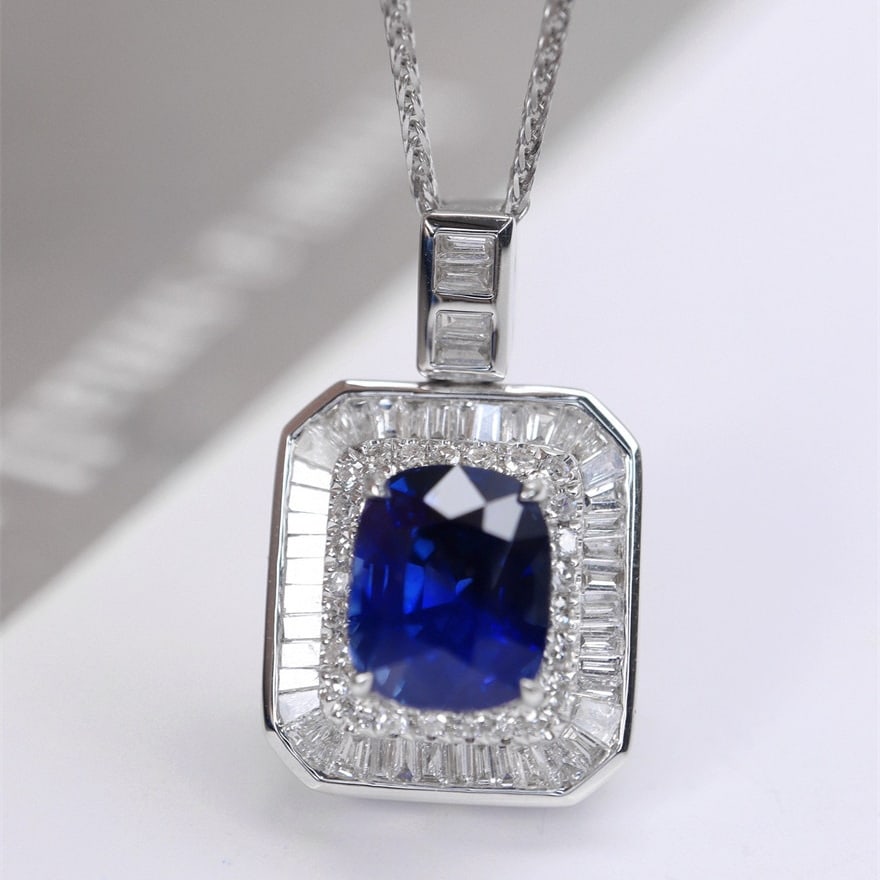 14k Gold 2.24 Ctw Natural Sapphire & Diamond Pendant( Without Chain ) - 2