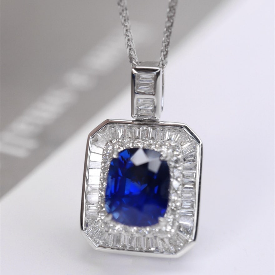 14k Gold 2.24 Ctw Natural Sapphire & Diamond Pendant( Without Chain ) - 3