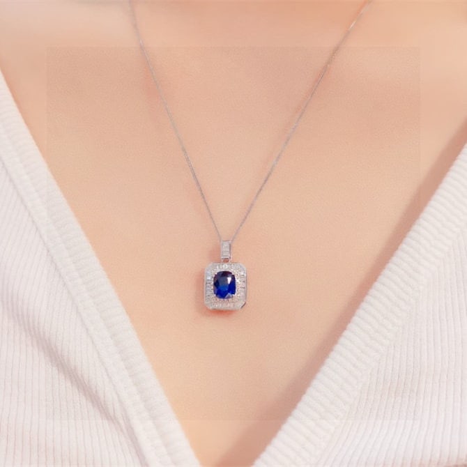 14k Gold 2.24 Ctw Natural Sapphire & Diamond Pendant( Without Chain ) - 4