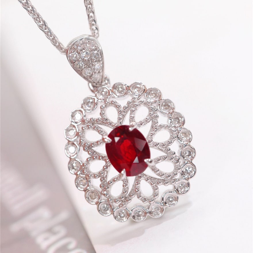 14k Gold 0.76 Ctw Natural Ruby & Diamond Pendant( Without Chain ) - 2