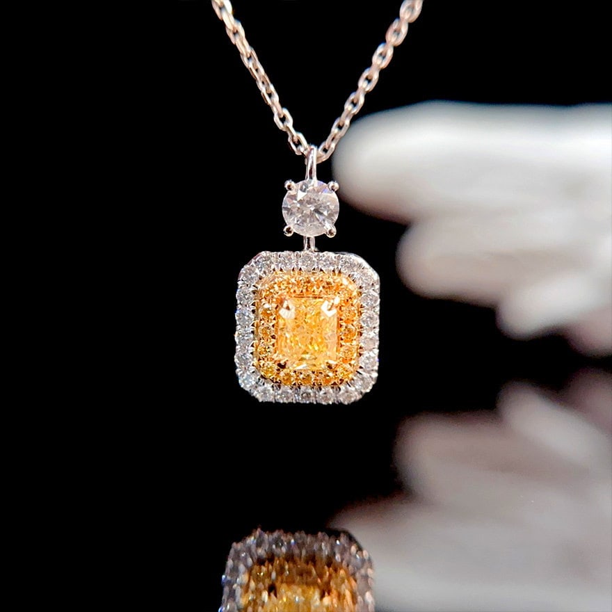 14k Gold 0.73 Ctw Natural Yellow Diamond & Diamond Pendant( Without Chain ) - 2