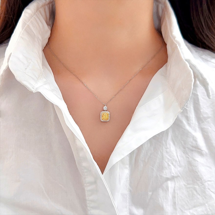 14k Gold 0.73 Ctw Natural Yellow Diamond & Diamond Pendant( Without Chain ) - 3