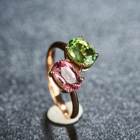 14k Gold 3.2 Ct Natural Tourmaline & Toi Et Moi Ring - 7