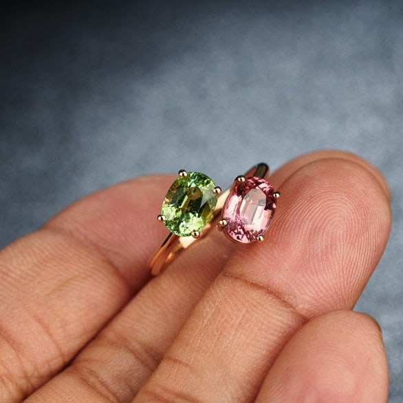 14k Gold 3.2 Ct Natural Tourmaline & Toi Et Moi Ring - 8