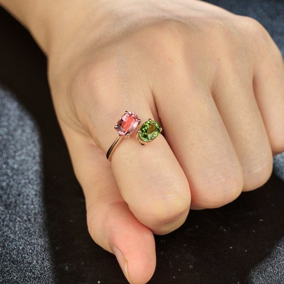 14k Gold 3.2 Ct Natural Tourmaline & Toi Et Moi Ring - 9