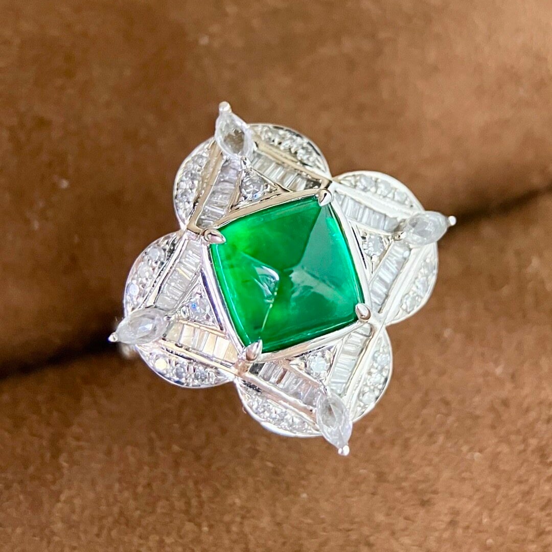 14k Gold 2.53 Ctw Vivid Green Natural Emerald & Diamond Ring - 2